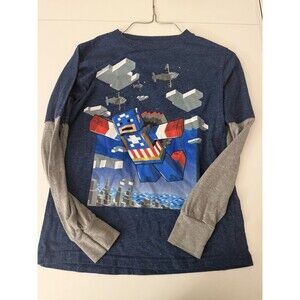 Marvel Captain America Pixel Graphic Long Sleeve Shirt Blue Gray Youth Large